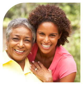 adult woman and senior woman smiling